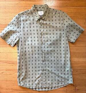 Peter Werth London N.1 Men’s Short Sleeve Button Front Shirt Sage Green Embroide
